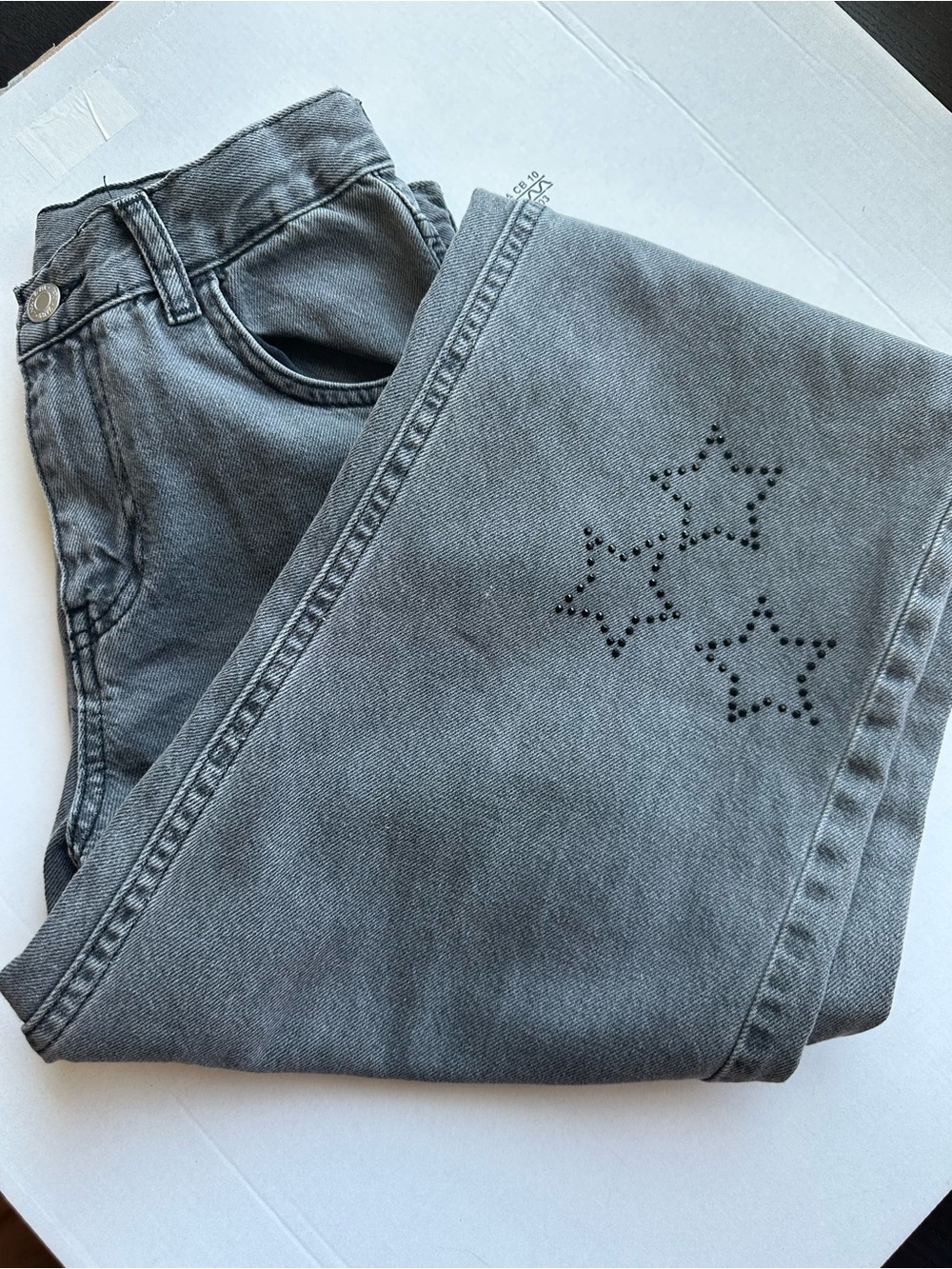 Zara Charcoal Rhinestone Star Wide Leg Jeans Y2K Goth Size 13/14
